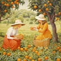 Mother and Daughter farmer picking carefully ripe generative AI