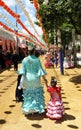 Mother and daughter with flamenco dress, Seville Fair, Andalusia Royalty Free Stock Photo