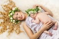 Mother and Daughter with flower decor on head Royalty Free Stock Photo