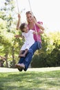 Mother and daughter on garden swing Royalty Free Stock Photo
