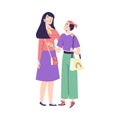 Mother and daughter have friendly conversation, vector illustration isolated.