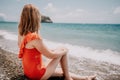 Happy loving family mother and daughter having fun together on the beach, playing and walking. Family summer Royalty Free Stock Photo