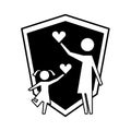 Mother and daughter with hearts and shield silhouette