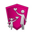 mother and daughter with hearts and shield silhouette