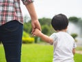 Mother and daughter holding hands walking in the park. Kid and M Royalty Free Stock Photo