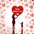 A mother and daughter holding a red balloon with the words happy mother\'s day ai generative