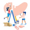 Mother, Daughter and Home Renovation Illustration Royalty Free Stock Photo