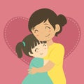 Mother and Daughter Hugging Cartoon Vector