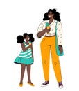 joint leisure of africam-american family mother and teenage daughter. Easy pastime with ice cream. Vector illustration Royalty Free Stock Photo