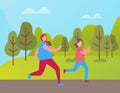 Mother and Daughter Jogging in Green Park Vector