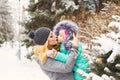 Mother and daughter kiss winter Royalty Free Stock Photo