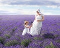 Mother daughter at lavender field