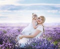 Mother daughter at lavender field