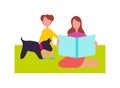Mother and Daughter with Little Dog Illustration Royalty Free Stock Photo