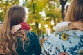 mother daughter love hug at autumn city park Royalty Free Stock Photo