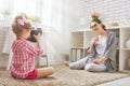 Mother and daughter making photo Royalty Free Stock Photo