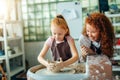 Mother and daughter mold with clay on pottery