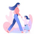 Mother with daughter. Mom holds her daughter hand. in the style of sort lines and shapes, abstract minimalism, gradient