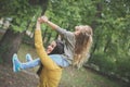 Mother and daughter outdoors in a meadow. Royalty Free Stock Photo