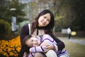 Mother and daughter in park