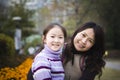 Mother and daughter in park