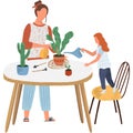 Mother and daughter planting at home vector icon Royalty Free Stock Photo