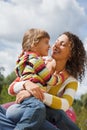 Mother and the daughter play in the open air