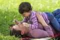 Mother and daughter playing