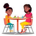 Mother And Daughter Playing A Board Game Together Vector. Isolated Illustration