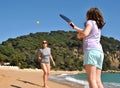 Mother and daughter playing tennis Royalty Free Stock Photo