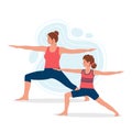Mother and daughter practicing yoga together. Yoga with mom. Concept illustration for yoga, meditation, relax and healthy