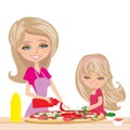 Mother with daughter preparing pizzas