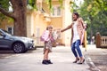 Mother and daughter ready for school Royalty Free Stock Photo