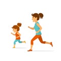 Mother and daughter running jogging together
