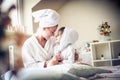 Mother and daughter share love between etch other. Royalty Free Stock Photo