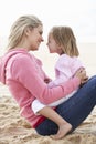 Mother And Daughter Sitting On Beach Together Royalty Free Stock Photo