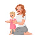 Mother and daughter sitting on the floor. Cartoon vector illustration. Royalty Free Stock Photo