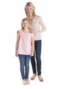 Mother And Daughter Smiling Together Over White Background