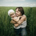 Mother with daughter in spring field Royalty Free Stock Photo