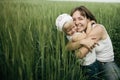 Mother with daughter in spring field Royalty Free Stock Photo