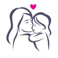 Mother and daughter stylized vector silhouette