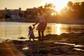 Mother and daughter at sunset in Cyprus