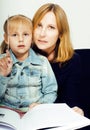 Mother with daughter together in bed smiling, happy family close up, lifestyle people concept, cool real modern family Royalty Free Stock Photo