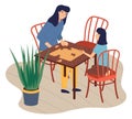 Mother and daughter together at home playing table logic game, people connecting puzzle pieces Royalty Free Stock Photo