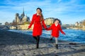 Mother and daughter tourists in Paris having fun time Royalty Free Stock Photo