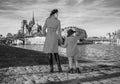 Mother and daughter travellers in Paris pointing at something Royalty Free Stock Photo