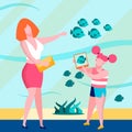 Mother Daughter in Giant Aquariumin Flat Banner Royalty Free Stock Photo