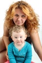 Mother and daughter on white background