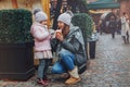 Mother with daughter on winter Christmas market in Toronto Royalty Free Stock Photo