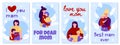 Mother day card set - cartoon posters with woman hugging children.